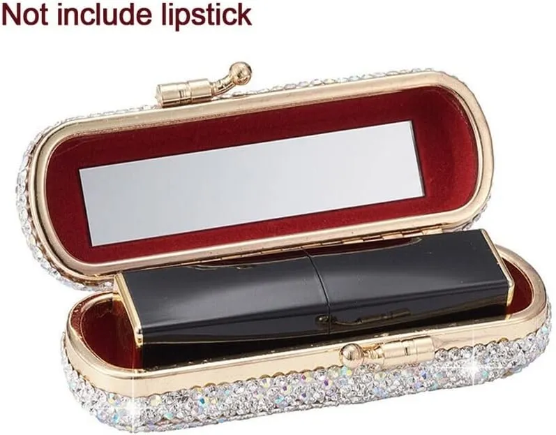 Makeup Bag with Mirror Women's Shiny Diamond Family Travel Lipstick Box, Portable Luxury Retro Mirror Lipstick Box