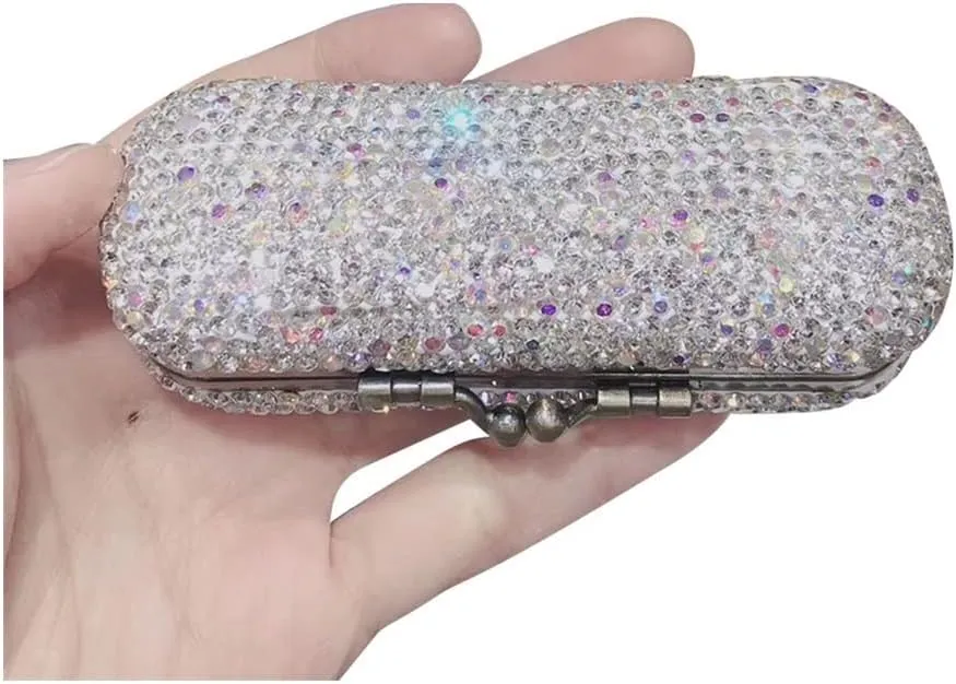 Makeup Bag with Mirror Women's Shiny Diamond Family Travel Lipstick Box, Portable Luxury Retro Mirror Lipstick Box