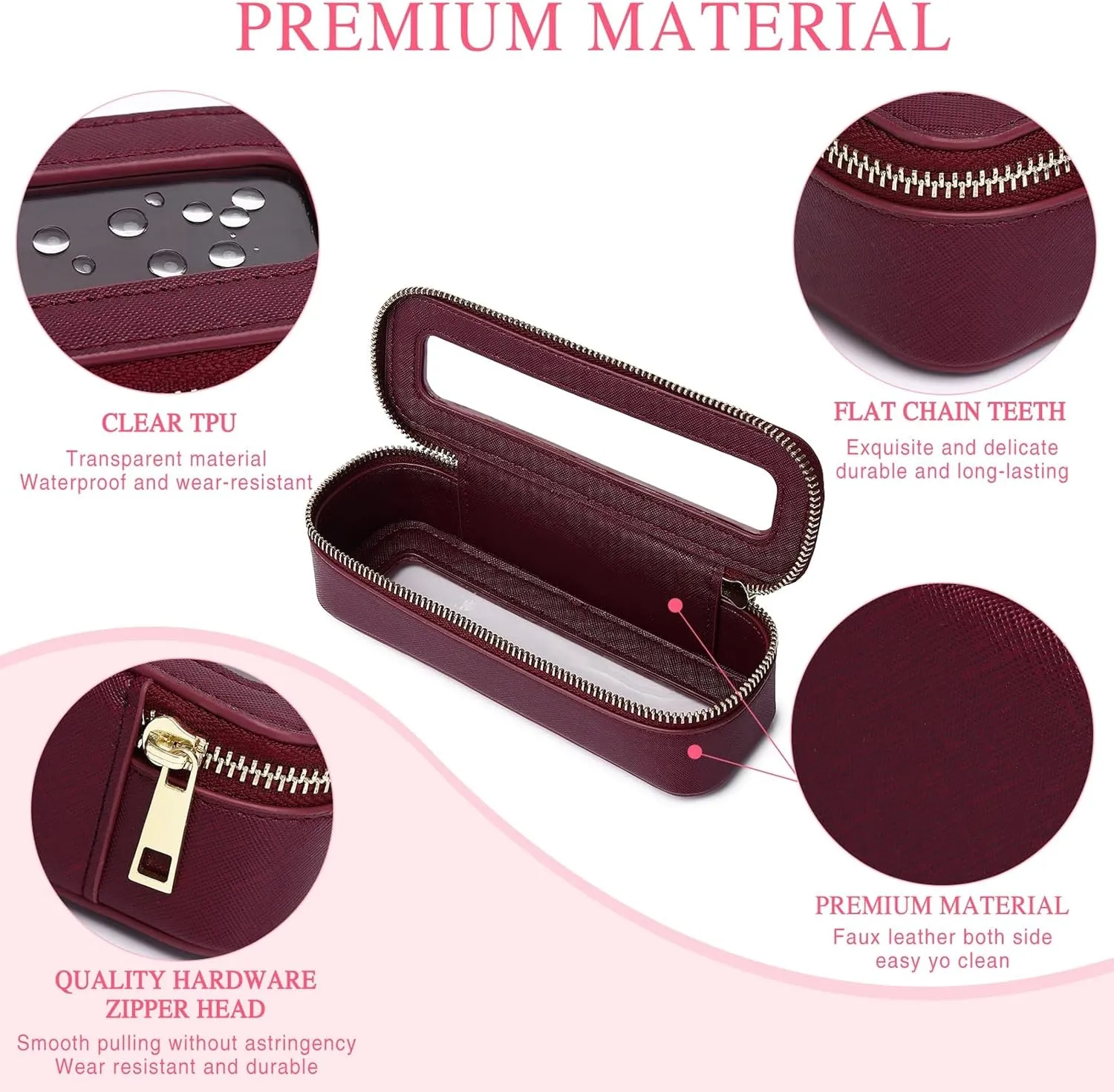Makeup Brush Bag Slim Clear Makeup Bag Transparent Travel Cosmetic Case & Toiletry Bag with Zipper Small Beatuy Makeup Bag Purse Organizer for Women (X/Burgundy, SLIM)
