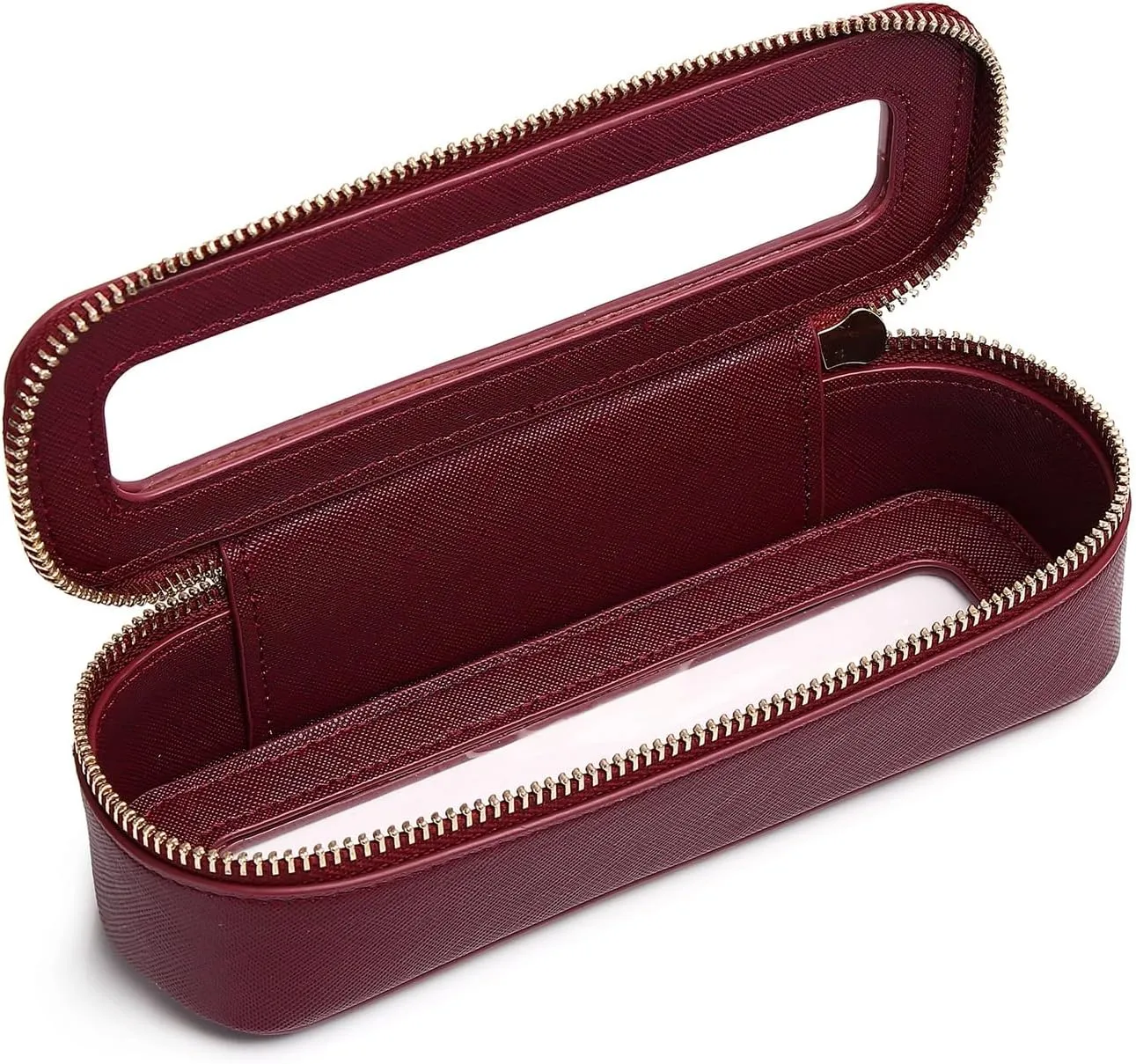 Makeup Brush Bag Slim Clear Makeup Bag Transparent Travel Cosmetic Case & Toiletry Bag with Zipper Small Beatuy Makeup Bag Purse Organizer for Women (X/Burgundy, SLIM)
