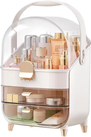 Makeup Storage Organizer with Lid, Waterproof Cosmetics Skincare Organizer for Vanity, Portable Makeup Storage Box for Countertop, Gifts, Women(Pearl White)
