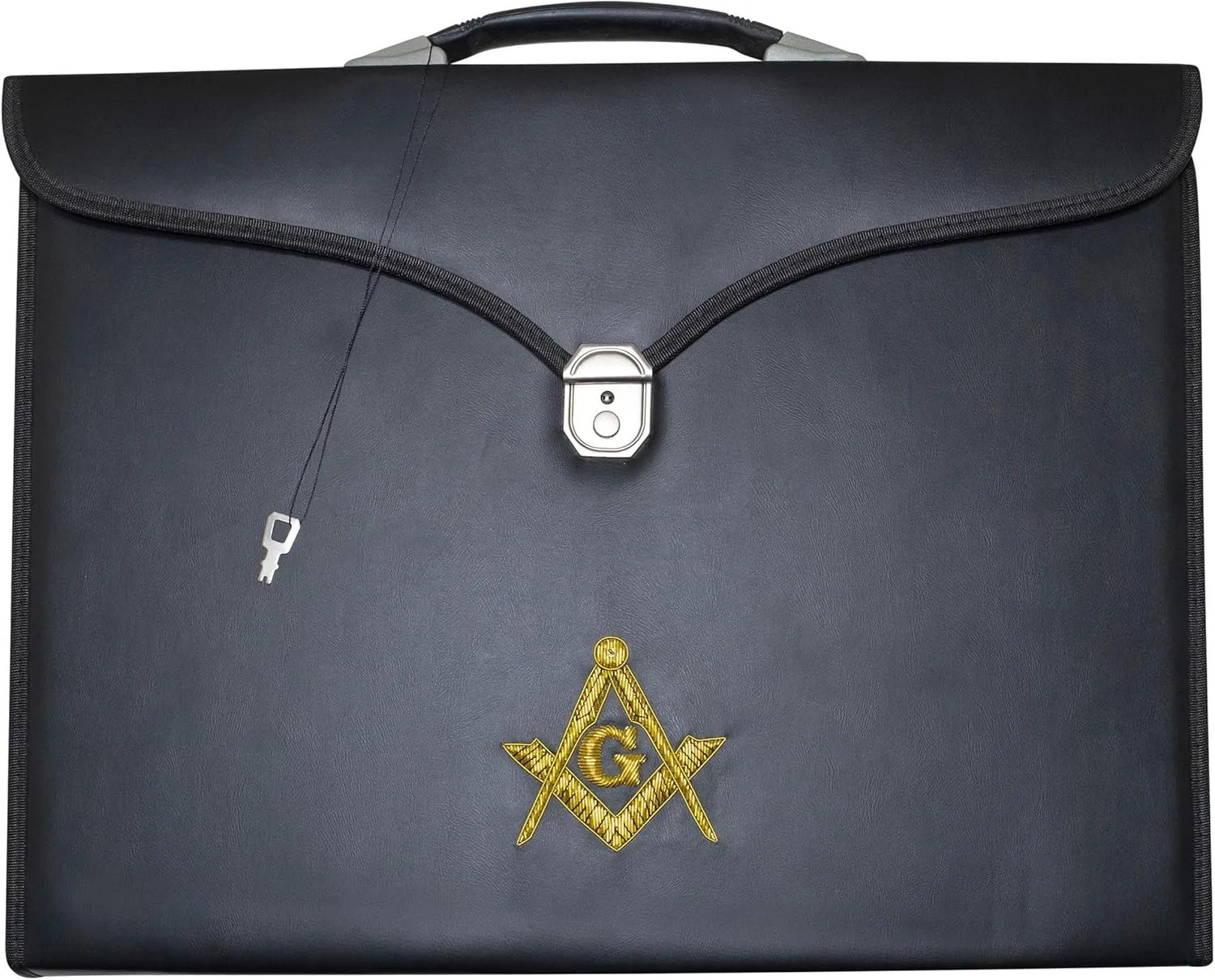 Masonic Apron and Chain Collar Case Black, Master Mason Hand Embroidered Emblem | Art Portfolio Carrying Bag