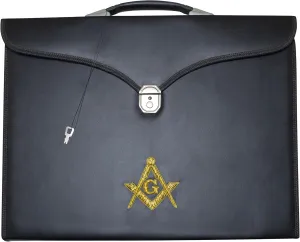 Masonic Apron and Chain Collar Case Black, Master Mason Hand Embroidered Emblem | Art Portfolio Carrying Bag