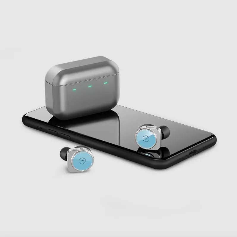 MASTER & DYNAMIC MW09 True Wireless Earphones - Turquoise and Silver/Silver Aluminum Case