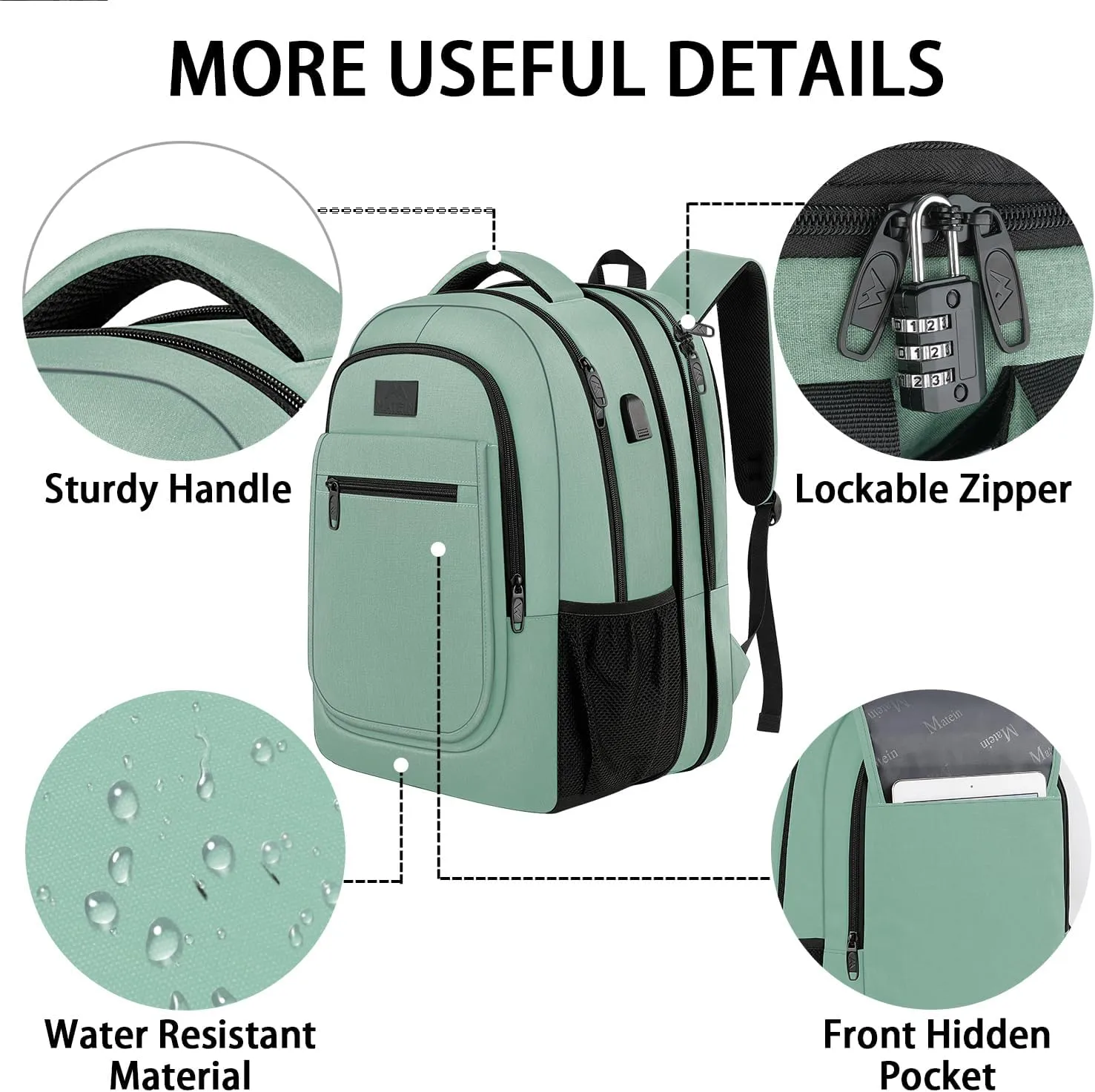 MATEIN Laptop Backpack for Women, Expandable 15.6 inch with USB Charging Port, Anti Theft Travel School Backpack, Water Resistant College Bookbag for Computer Bag Gifts for Men Women, Cyan