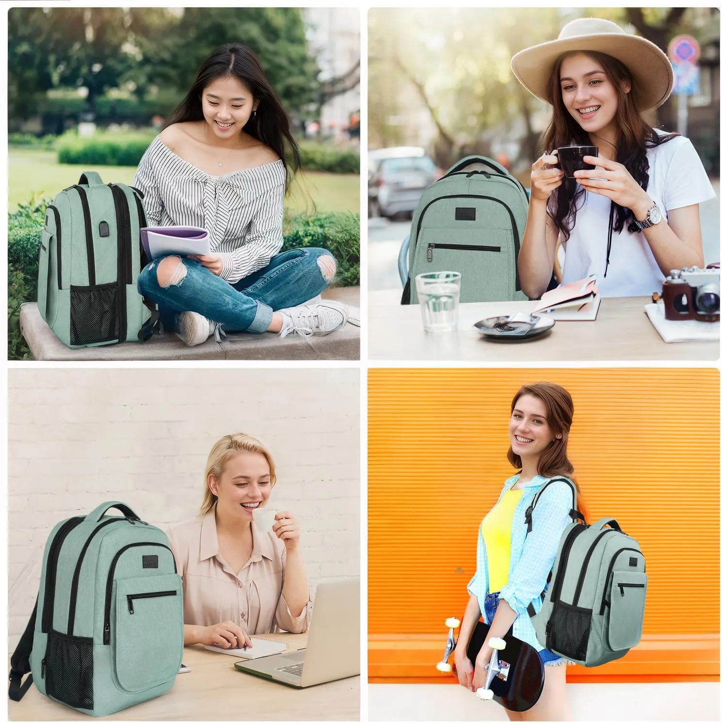 MATEIN Laptop Backpack for Women, Expandable 15.6 inch with USB Charging Port, Anti Theft Travel School Backpack, Water Resistant College Bookbag for Computer Bag Gifts for Men Women, Cyan