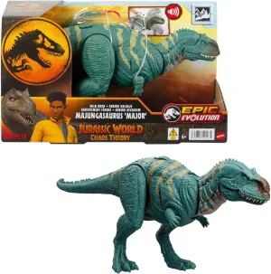 Mattel Jurassic World Wild Roar Dinosaur Action Figure, Majungasaurus with Continuing Masssive Chomp Attack & Roar Sound, Posable Toy with Digital Play