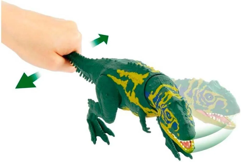 Mattel Jurassic World Wild Roar Dinosaur Action Figure, Majungasaurus with Continuing Masssive Chomp Attack & Roar Sound, Posable Toy with Digital Play