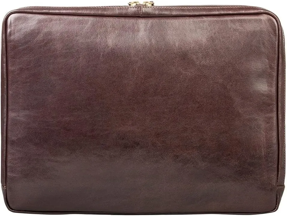 Maxwell Scott - Luxury Leather 15" 16" Laptop Sleeve Cover for Macbook - Handmade in Italy - The Verzino Dark Brown