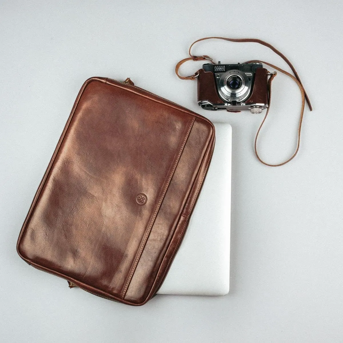 Maxwell Scott - Luxury Leather 15" 16" Laptop Sleeve Cover for Macbook - Handmade in Italy - The Verzino Dark Brown