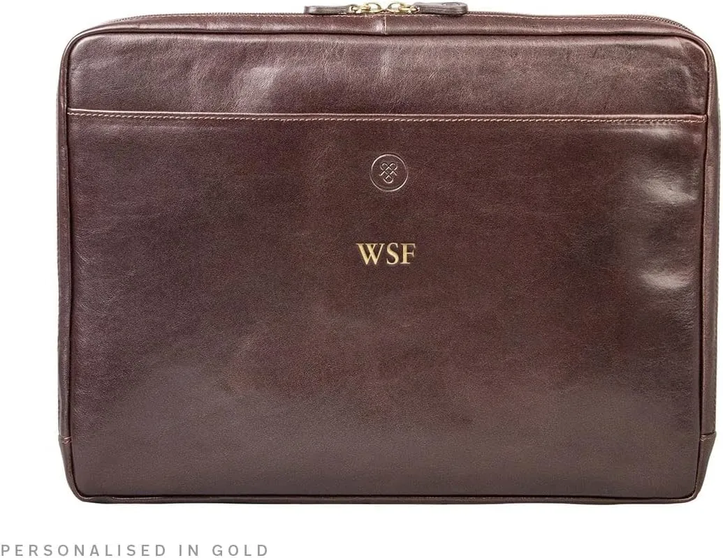 Maxwell Scott - Luxury Leather 15" 16" Laptop Sleeve Cover for Macbook - Handmade in Italy - The Verzino Dark Brown