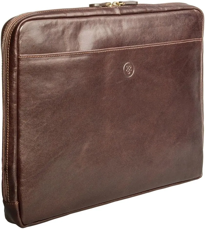 Maxwell Scott - Luxury Leather 15" 16" Laptop Sleeve Cover for Macbook - Handmade in Italy - The Verzino Dark Brown