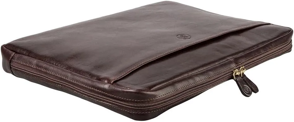 Maxwell Scott - Luxury Leather 15" 16" Laptop Sleeve Cover for Macbook - Handmade in Italy - The Verzino Dark Brown