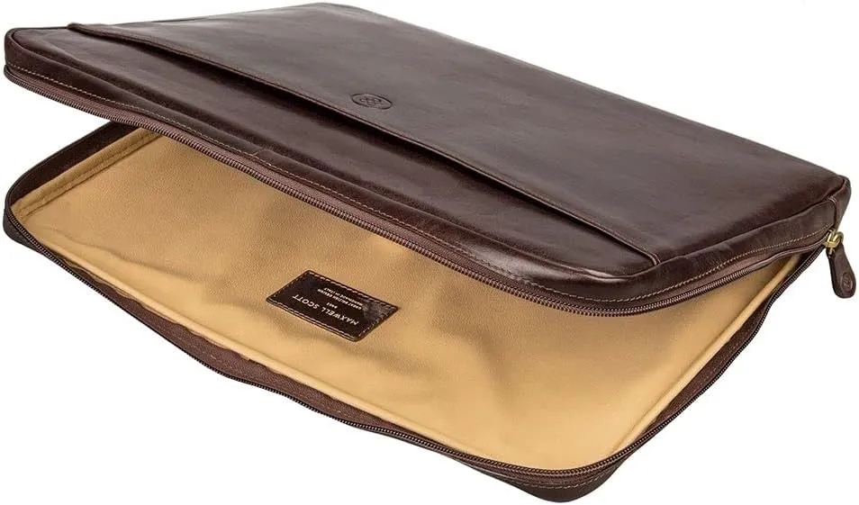 Maxwell Scott - Luxury Leather 15" 16" Laptop Sleeve Cover for Macbook - Handmade in Italy - The Verzino Dark Brown
