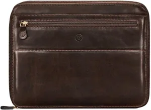 Maxwell Scott - Luxury Leather Business Portfolio Padfolio with Padded Tablet Pocket - Made in Italy - The Pareto Dark Brown