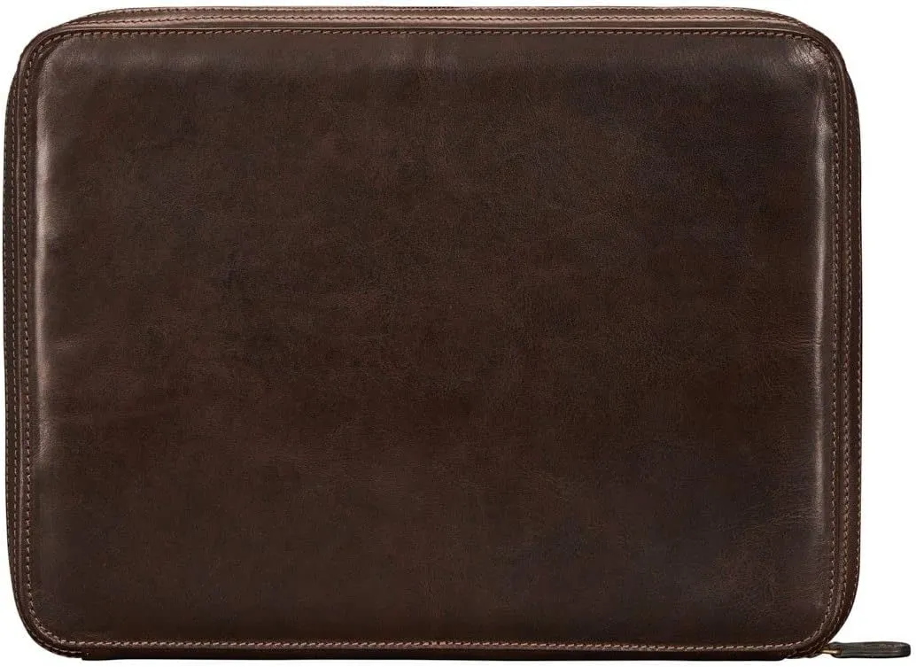 Maxwell Scott - Luxury Leather Business Portfolio Padfolio with Padded Tablet Pocket - Made in Italy - The Pareto Dark Brown