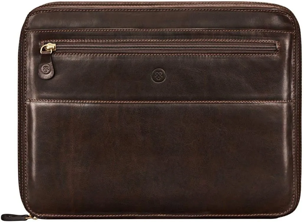 Maxwell Scott - Luxury Leather Business Portfolio Padfolio with Padded Tablet Pocket - Made in Italy - The Pareto Dark Brown