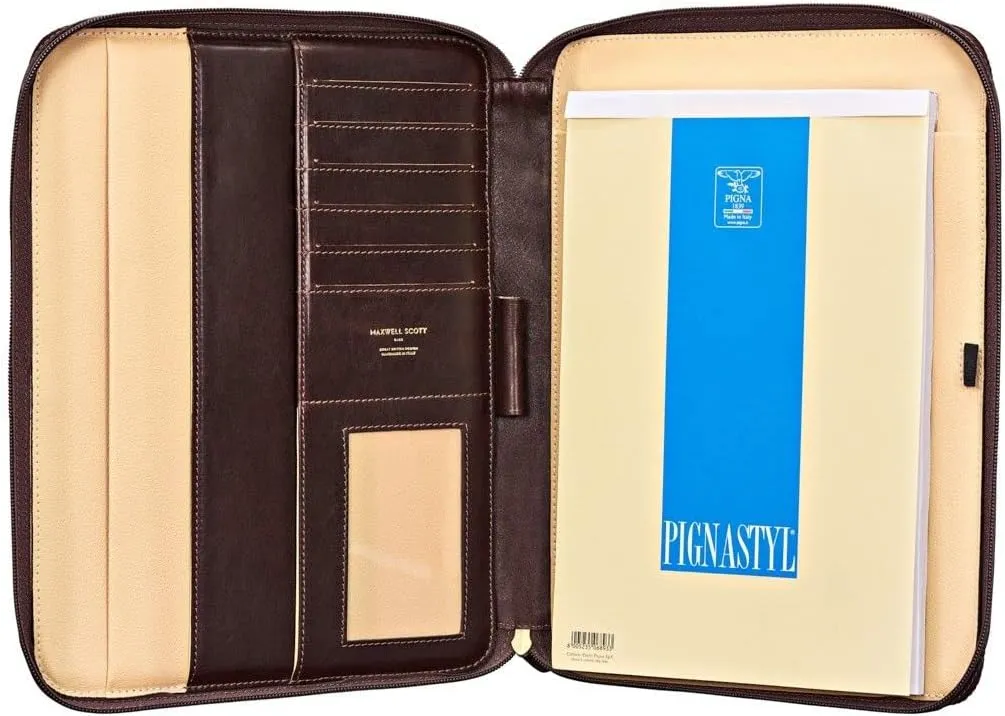 Maxwell Scott - Luxury Leather Business Portfolio Padfolio with Padded Tablet Pocket - Made in Italy - The Pareto Dark Brown