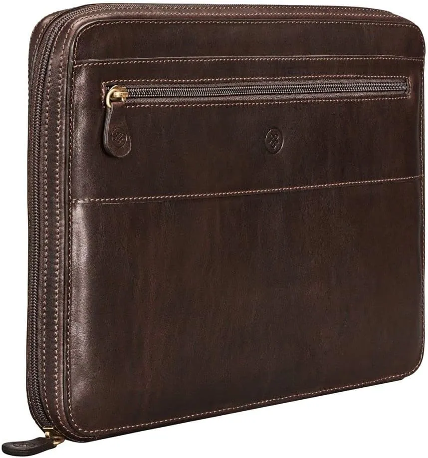 Maxwell Scott - Luxury Leather Business Portfolio Padfolio with Padded Tablet Pocket - Made in Italy - The Pareto Dark Brown