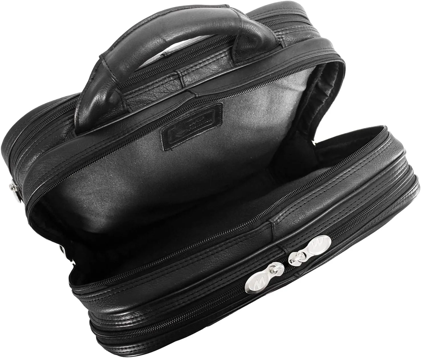 McKlein 17" Leather Patented Detachable -Wheeled Three-Way Laptop Backpack Briefcase- WICKER PARK- Black