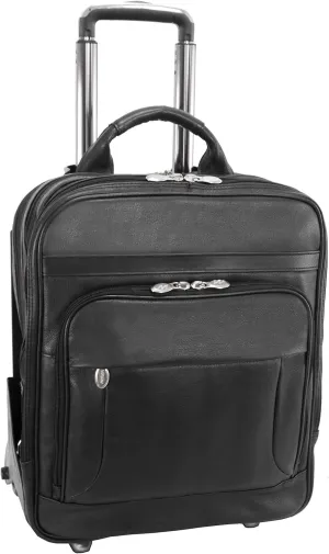 McKlein 17" Leather Patented Detachable -Wheeled Three-Way Laptop Backpack Briefcase- WICKER PARK- Black
