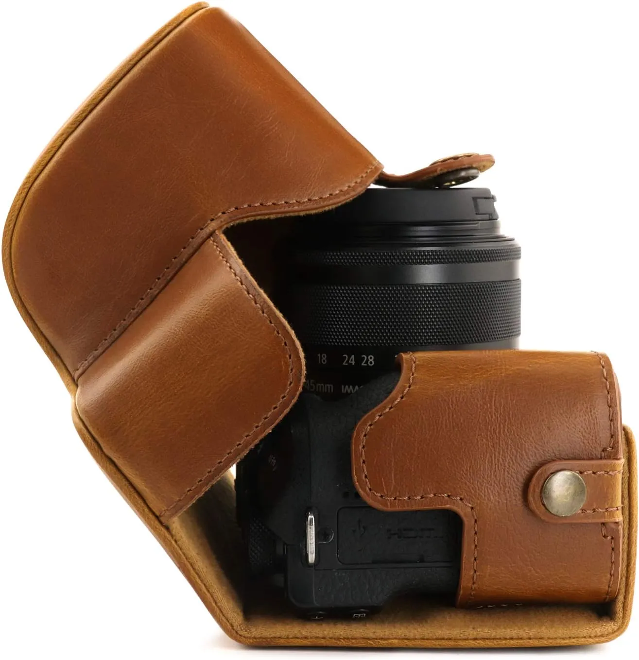 MegaGear MG1752 Ever Ready Leather Camera Case Compatible with Canon EOS M6 Mark II (15-45mm) - Light Brown