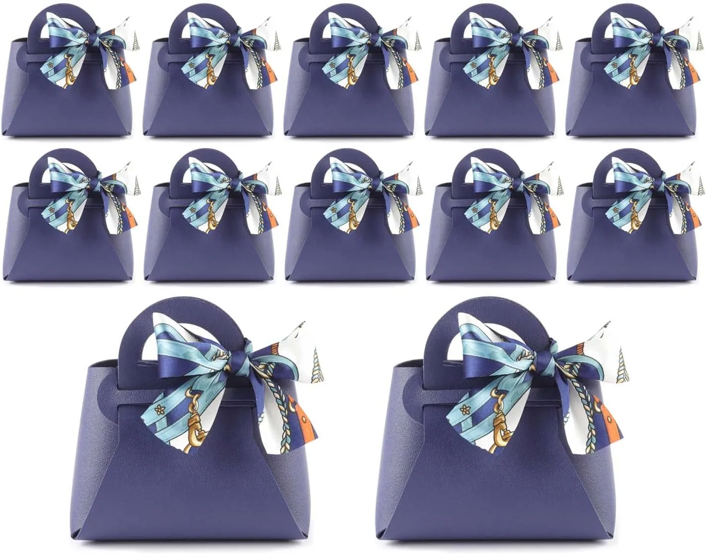 MEIKLE 12 Pack PU Leather Ribbon Candy Gift Bags Wedding Candy Box Birthday Party Favor Bags for Baby Showers Christmas Halloween (Navy,12pcs)
