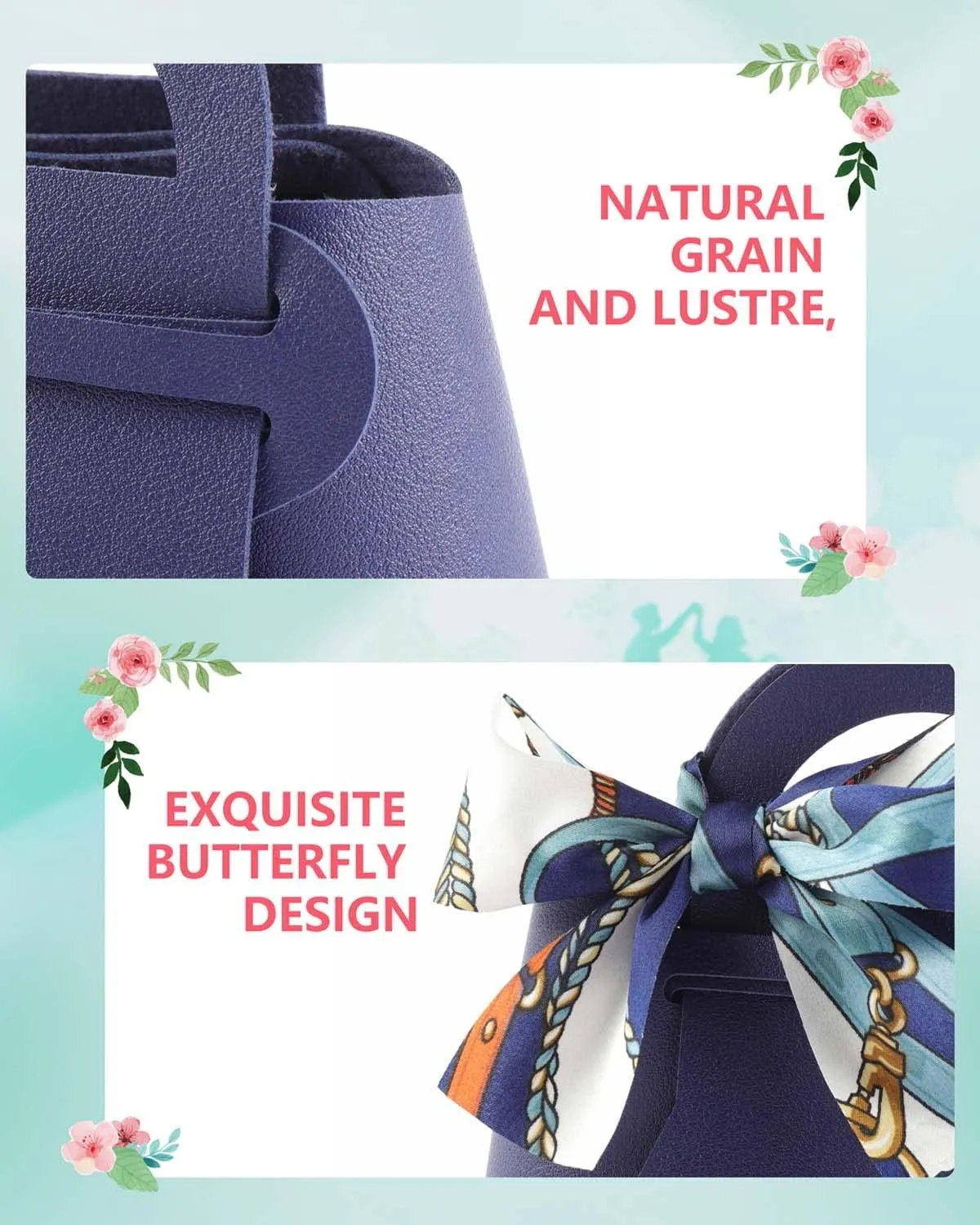 MEIKLE 12 Pack PU Leather Ribbon Candy Gift Bags Wedding Candy Box Birthday Party Favor Bags for Baby Showers Christmas Halloween (Navy,12pcs)