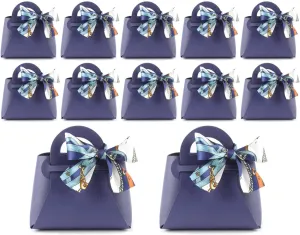MEIKLE 12 Pack PU Leather Ribbon Candy Gift Bags Wedding Candy Box Birthday Party Favor Bags for Baby Showers Christmas Halloween (Navy,12pcs)