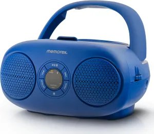 Memorex AM/FM Top Loading CD Player | Portable Stereo with Programmable Memory | Auxiliary Input and LED Display (Blue)