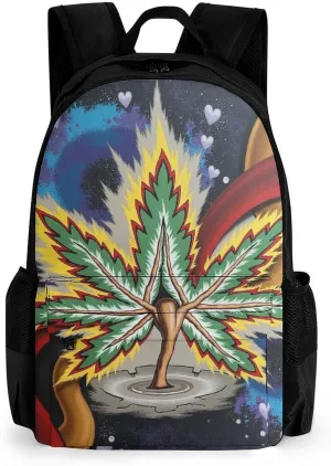 Men Women Lightweight Beauty Psychedelic Multi Color Marijuanaweed Art Backpack Large Capacity Bookbag With Smooth Zippers for Gym Business Running