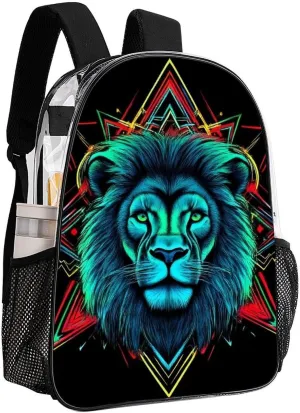 Men Women Lightweight Lion Head Art Daypack Bookbag Big Capacity Carry On Bag Transparent Bag for Camping Travel Bicycle