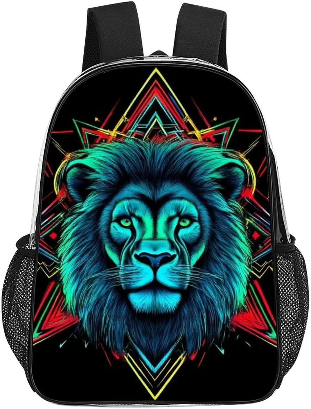 Men Women Lightweight Lion Head Art Daypack Bookbag Big Capacity Carry On Bag Transparent Bag for Camping Travel Bicycle