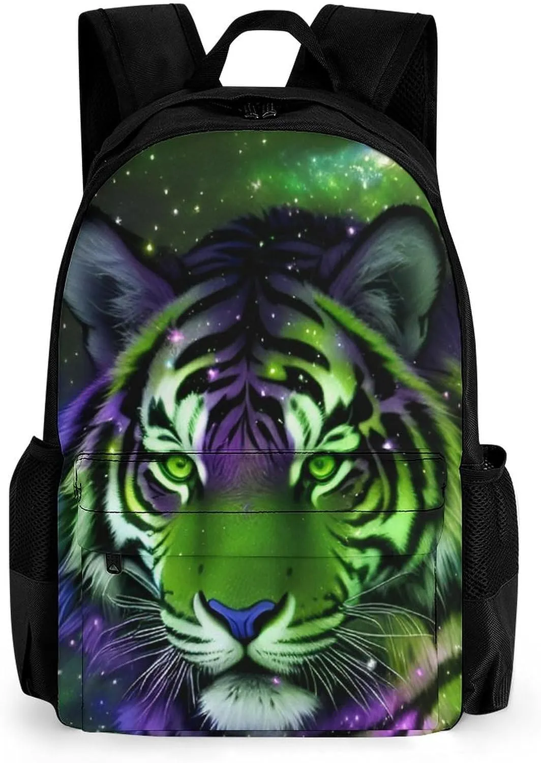 Men Women Lightweight Mystic Fantasy Galaxy Sky Fantasy Wild Animals Tiger Art Backpack Large Capacity Carry On Bag With Padded Straps for Sports Work Walking Cycling