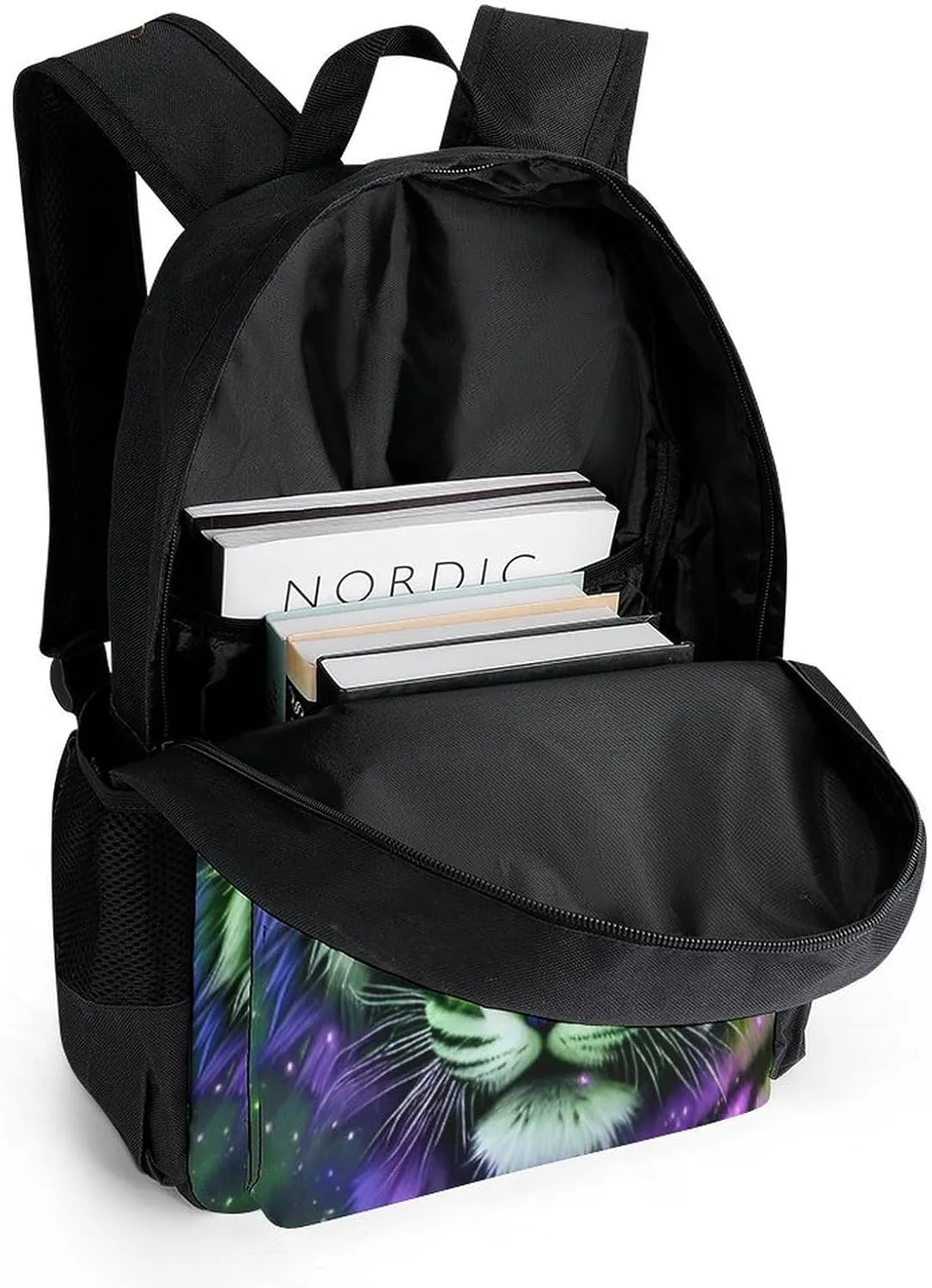 Men Women Lightweight Mystic Fantasy Galaxy Sky Fantasy Wild Animals Tiger Art Backpack Large Capacity Carry On Bag With Padded Straps for Sports Work Walking Cycling