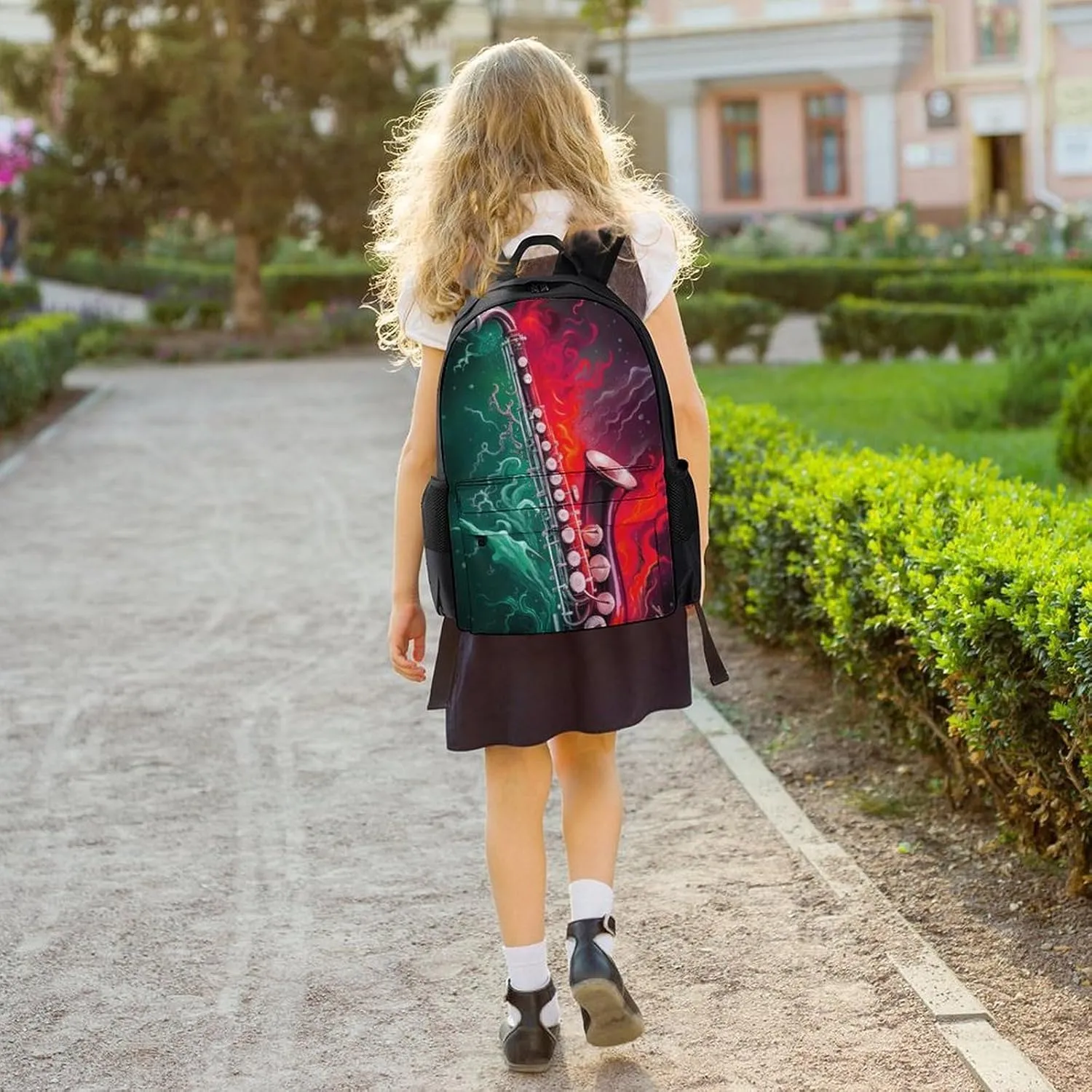 Men Women Lightweight Saxophone In Fire And Water Art Backpack Large Capacity Bookbag With Smooth Zippers for Gym Business Running