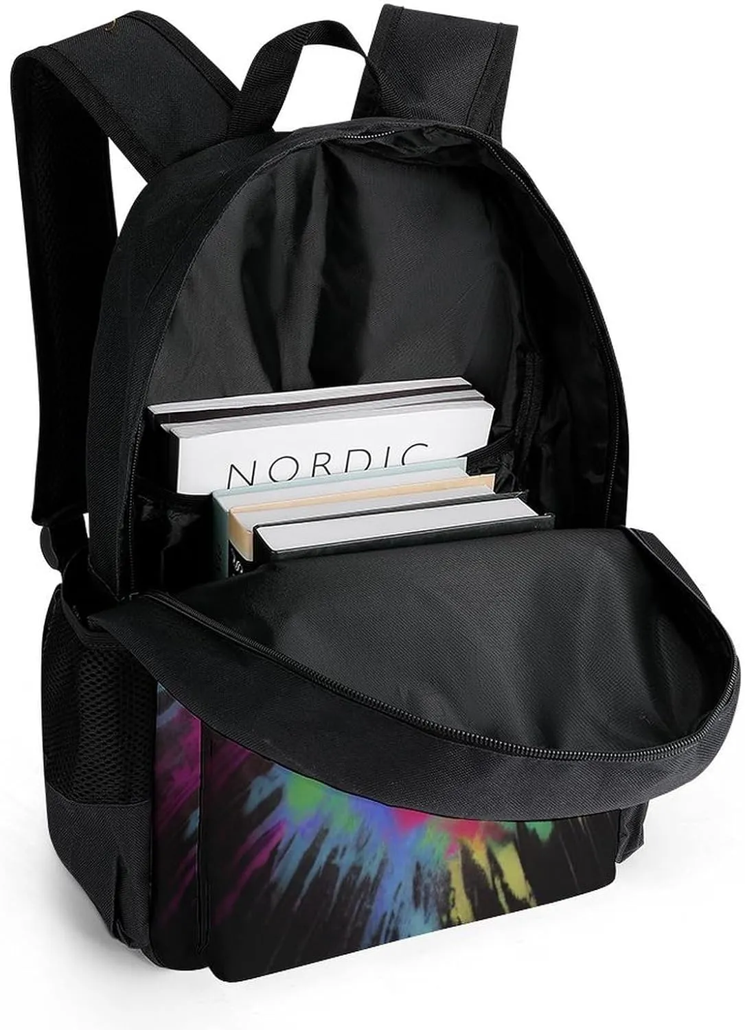 Men Women Polyester Classic Cool Skull Tie Dye Art Daypack Big Capacity Shoulder Bag With Smooth Zippers for Hiking Work Walking Cycling