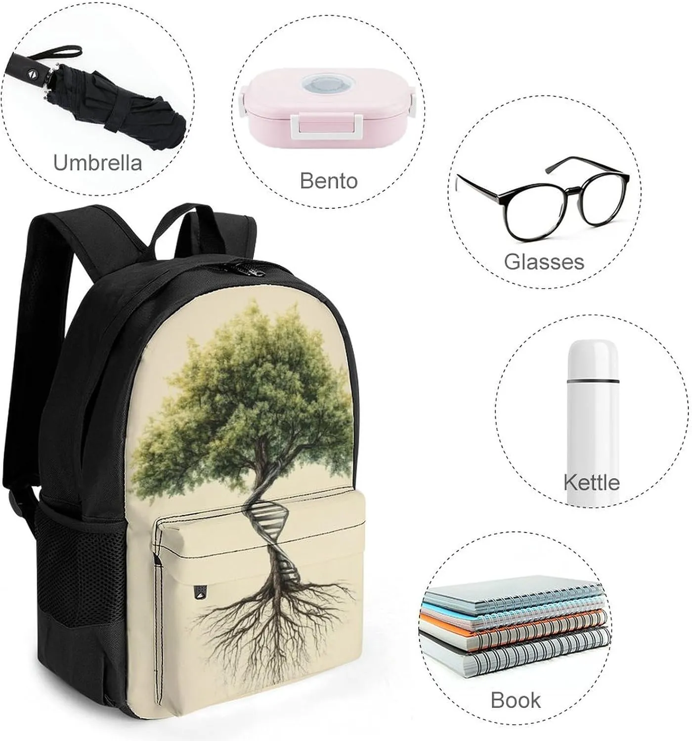 Men Women Polyester Dna Tree Of Life Daypack Big Capacity Shoulder Bag With Smooth Zippers for Hiking Work Walking Cycling