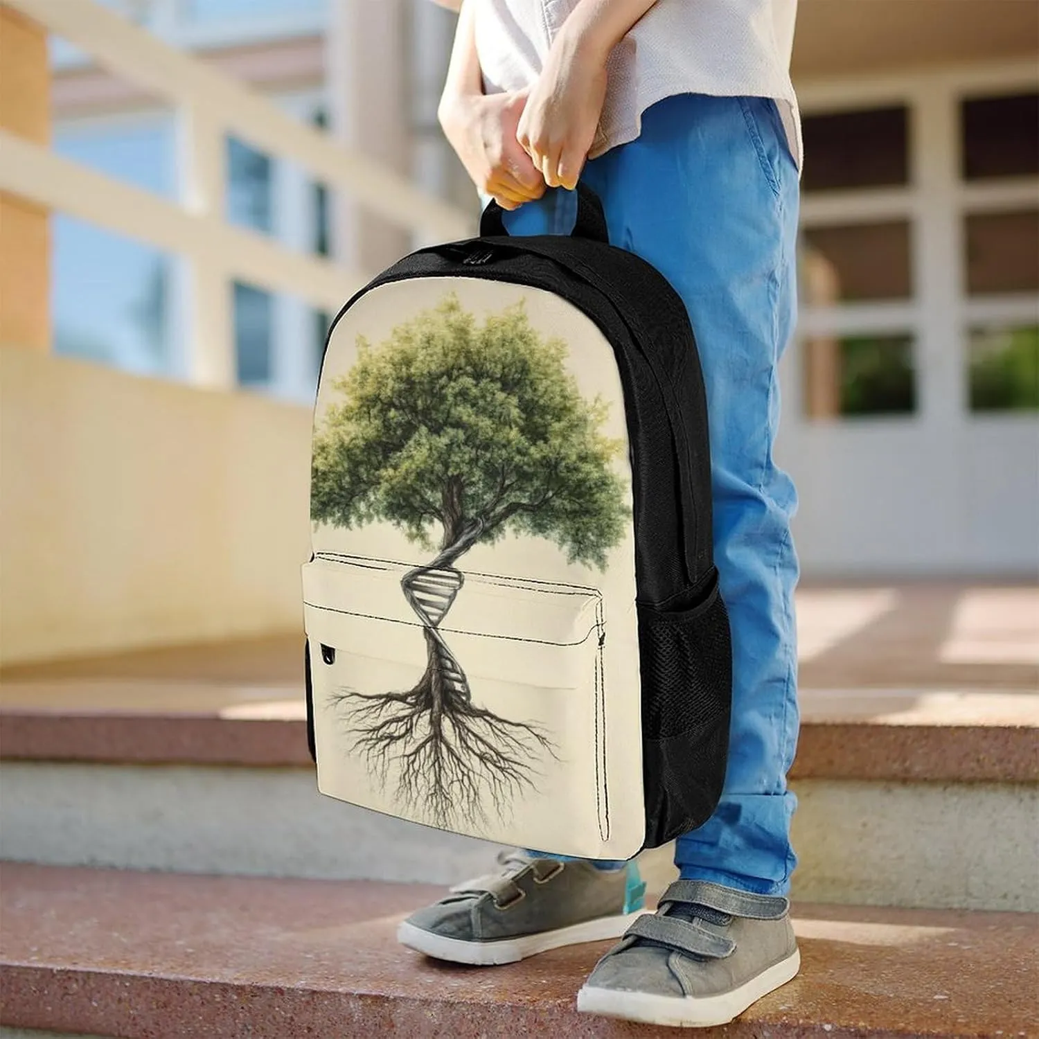 Men Women Polyester Dna Tree Of Life Daypack Big Capacity Shoulder Bag With Smooth Zippers for Hiking Work Walking Cycling