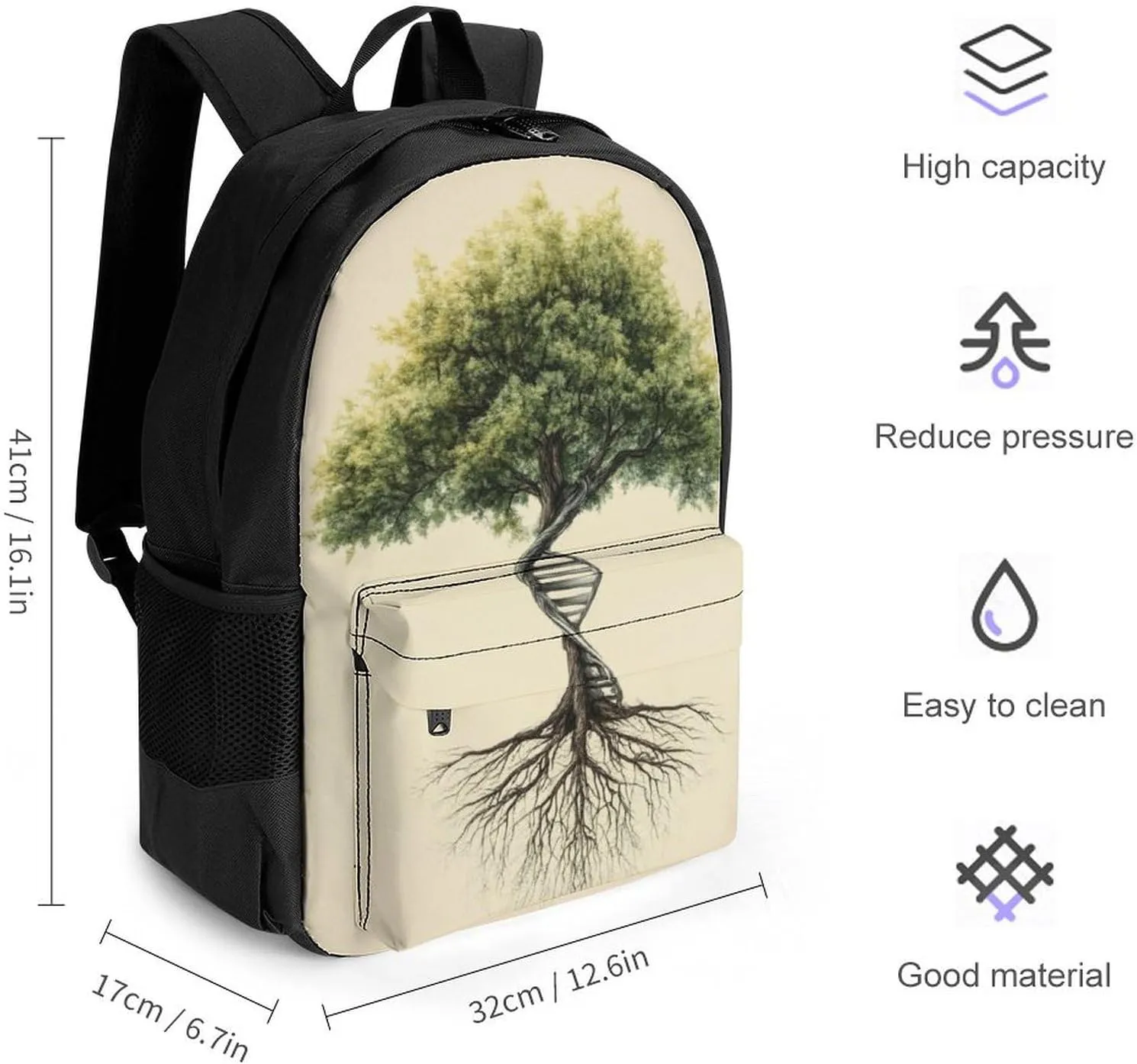 Men Women Polyester Dna Tree Of Life Daypack Big Capacity Shoulder Bag With Smooth Zippers for Hiking Work Walking Cycling