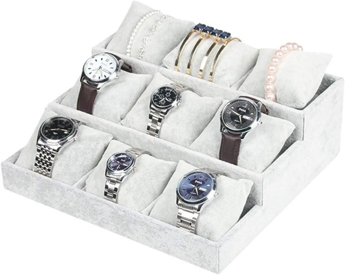 Mens Jewellery Box Watch Box 3 Step Watch Organizer for Showcase Display Drawer 9 Slots Storage Jewelry Display Stands Showcase Jewelry Storage Counter, Ice Fleece Fabric Watch Organizer for Storage