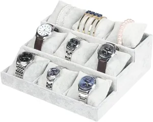 Mens Jewellery Box Watch Box 3 Step Watch Organizer for Showcase Display Drawer 9 Slots Storage Jewelry Display Stands Showcase Jewelry Storage Counter, Ice Fleece Fabric Watch Organizer for Storage