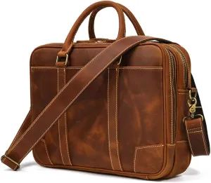 Men's Vintage Handbag Leather Briefcase Leather Shoulder Crossbody Bag 14 "computer Bag Work Commute