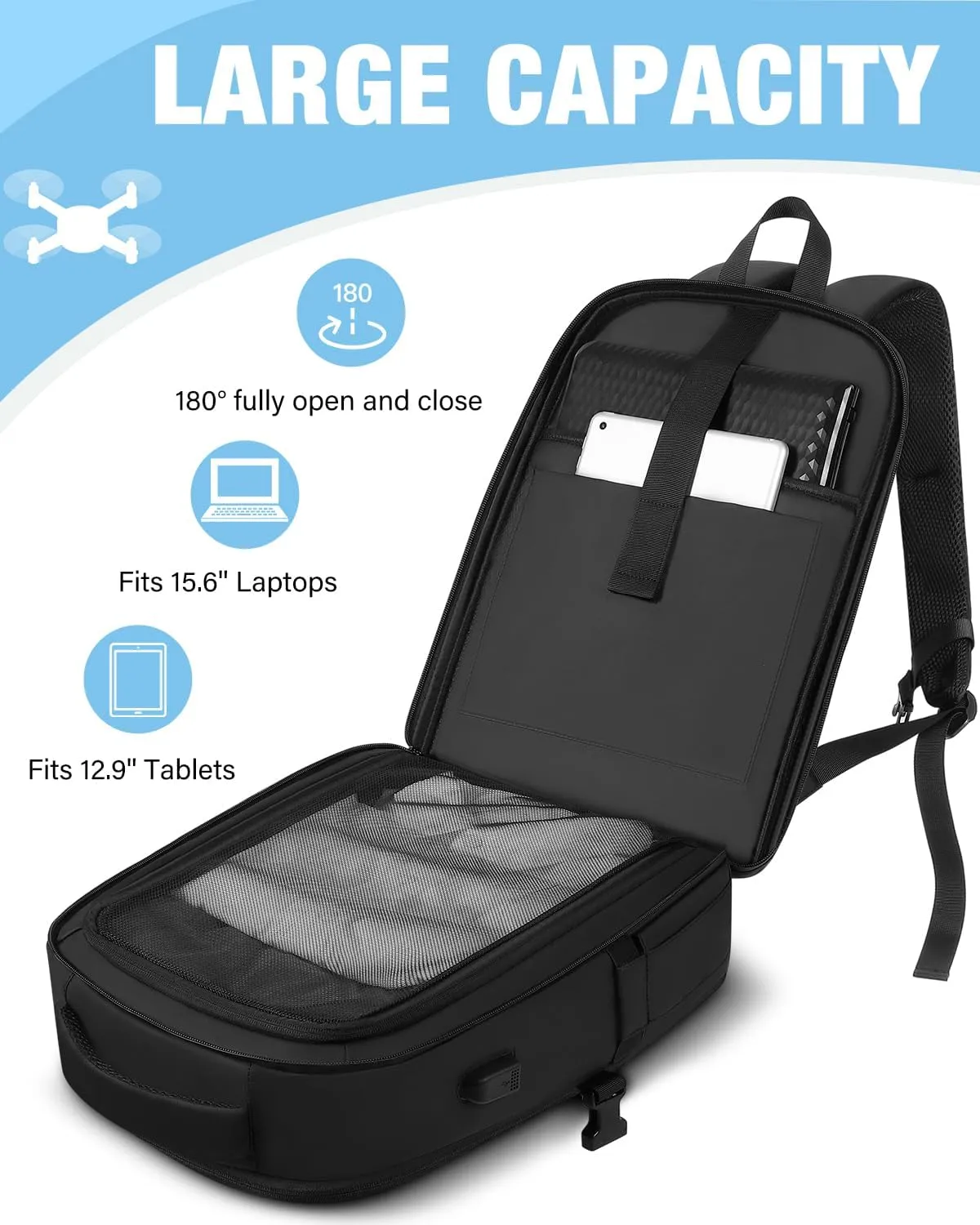 Mini 4K Case, Large Capacity Mini 2 SE Backpack for DJI RC N1 Controller, Sturdy Travel Drone Bag Fits 15.6 Inch Laptop and Fly More Combo, Waterproof RC N1 Carrying Case for DJI Accessories