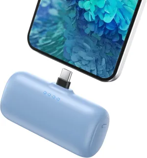 Mini Portable Charger USB-C Power Bank, 5200mAh Portable Phone Charger, Compact Plug in Battery Pack Compatible with iPhone 16/16Plus/15/15Plus/15Pro Max Samsung S23 Moto iPad Android Phone-Pale Blue