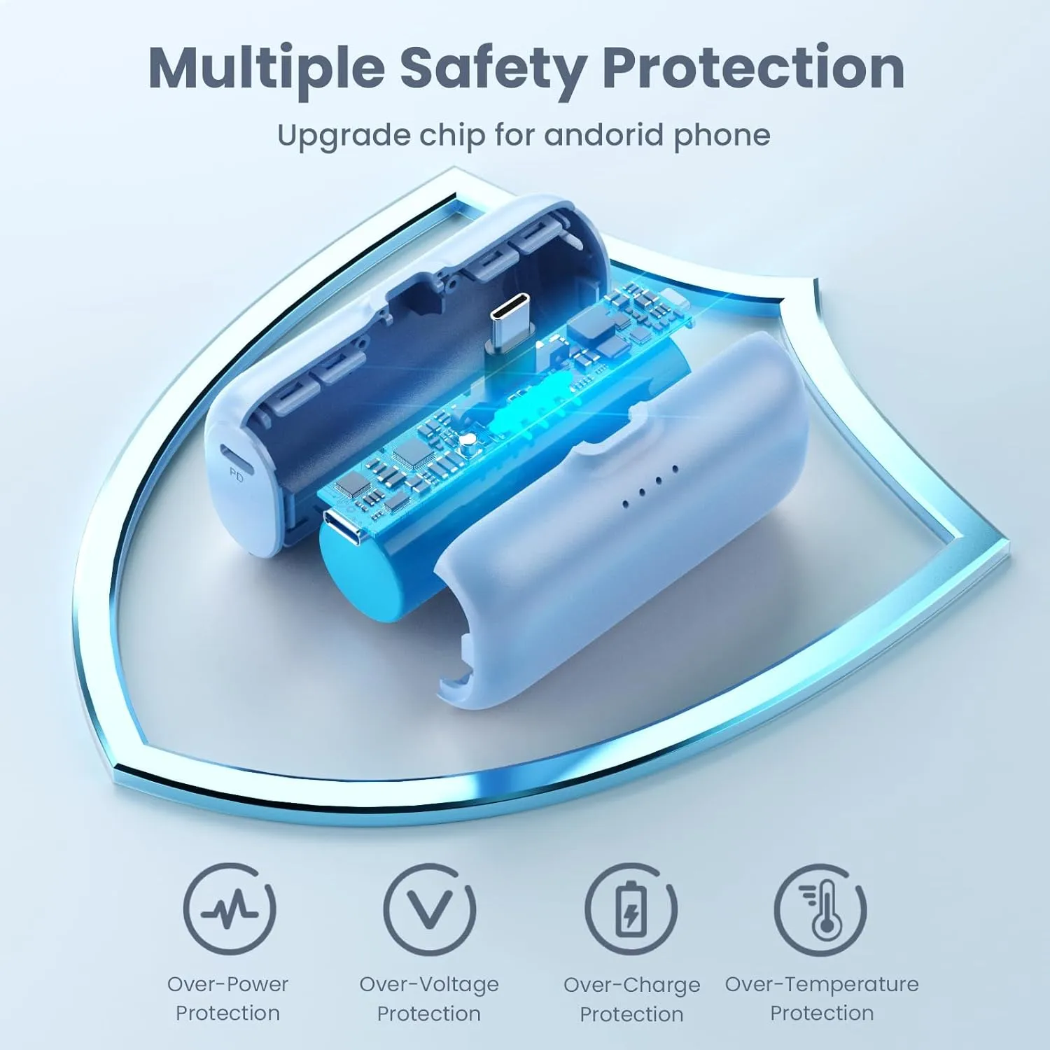 Mini Portable Charger USB-C Power Bank, 5200mAh Portable Phone Charger, Compact Plug in Battery Pack Compatible with iPhone 16/16Plus/15/15Plus/15Pro Max Samsung S23 Moto iPad Android Phone-Pale Blue