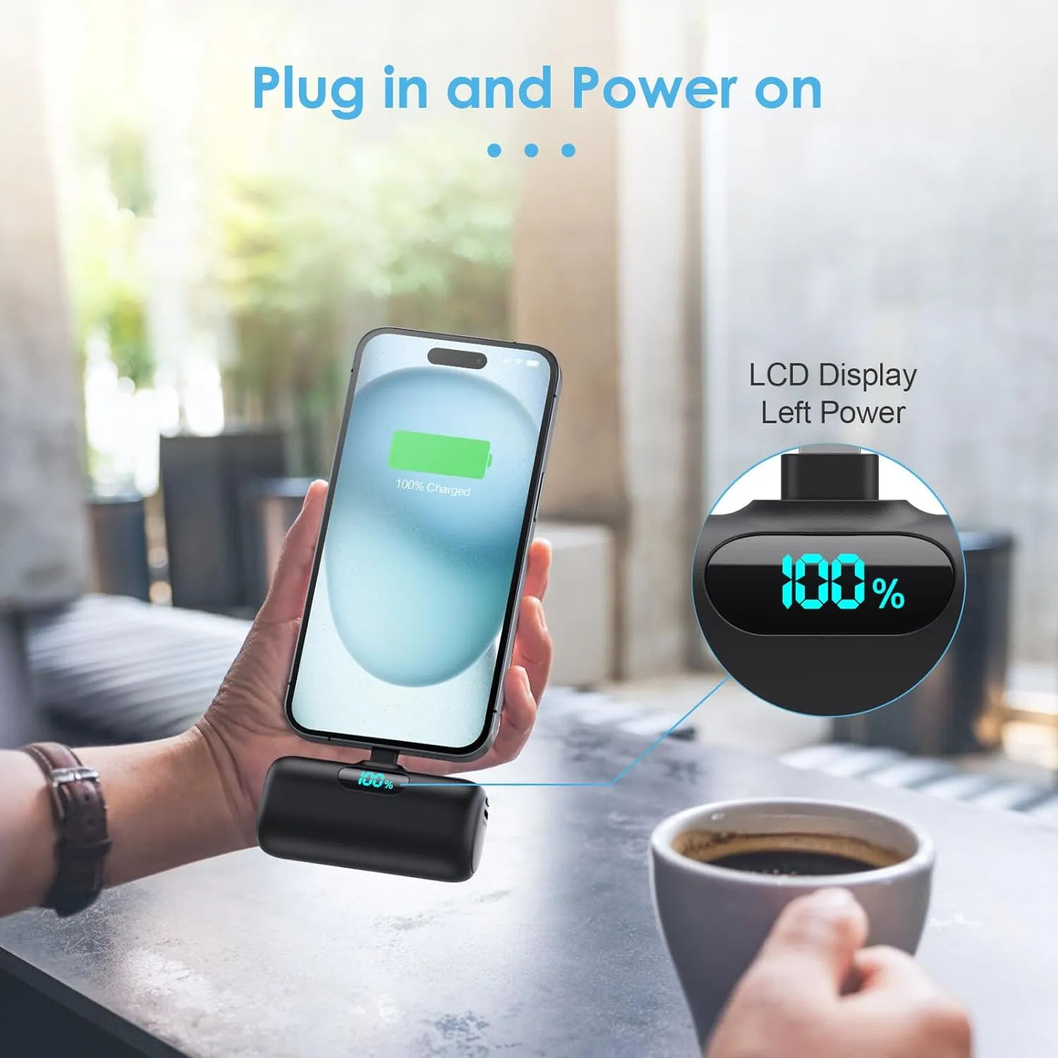 Mini Portable Charger USB C Power Bank,Upgraded 5000mAh PD Fast Charging Battery Pack Built-in USB-C Connector,LCD Display,Compatible with iPhone16,16 Plus,16Pro/Max/15,iPad Pro/Air,Android Phone etc