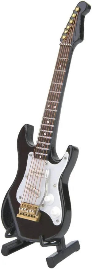 Miniature Wooden Mini Guitar Model Display, Musical Instrument Miniature Dollhouse Model Home Decoration, 5.5In Electric Guitar DécorDollhouse Accessories (Black)
