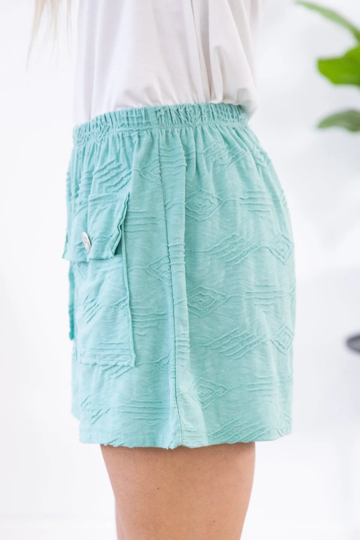 Mint Pull On Shorts with Front Pockets
