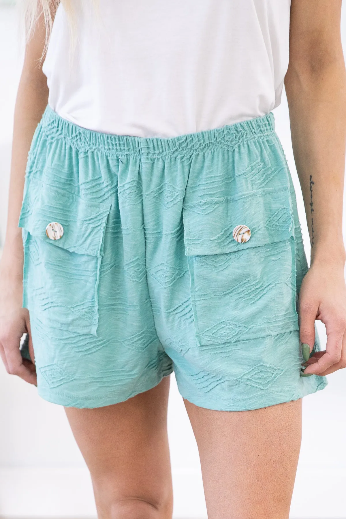 Mint Pull On Shorts with Front Pockets
